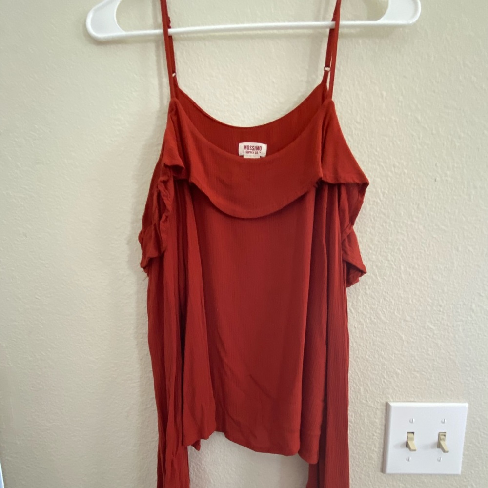 Rust Colored, Off the Shoulder, Long-Sleeved Crop